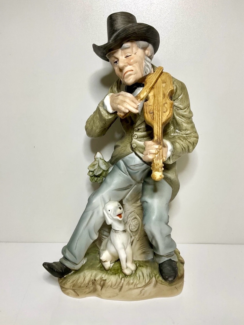 Vintage Enesco Imports OLD MAN & VIOLIN Dog Street Musician Figurine E1230   8”